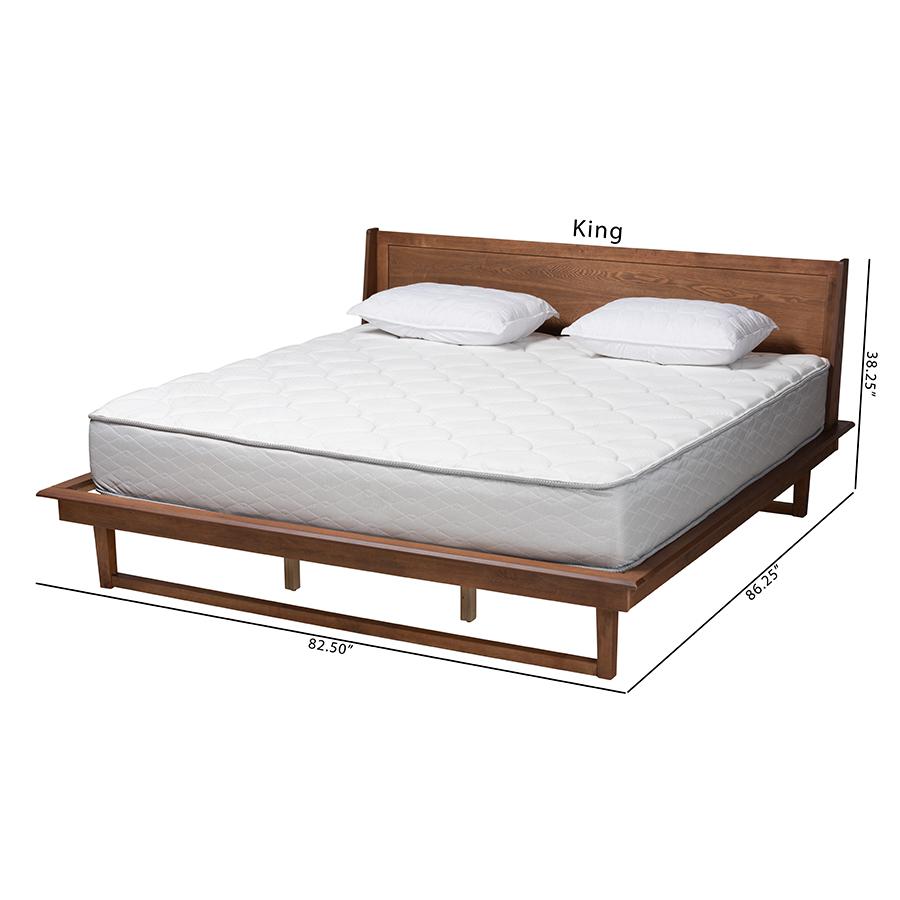 Macayle Mid-Century Modern Ash Walnut Finished Wood Queen Size Platform Bed. Picture 10