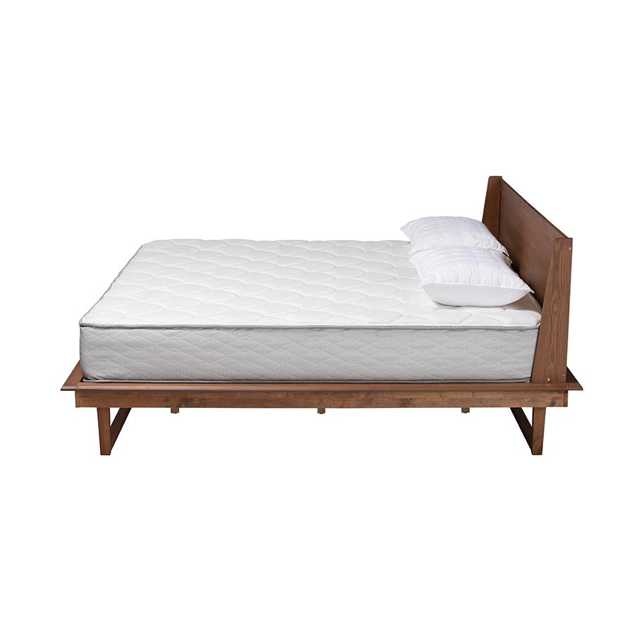 Macayle Mid-Century Modern Ash Walnut Finished Wood Queen Size Platform Bed. Picture 2