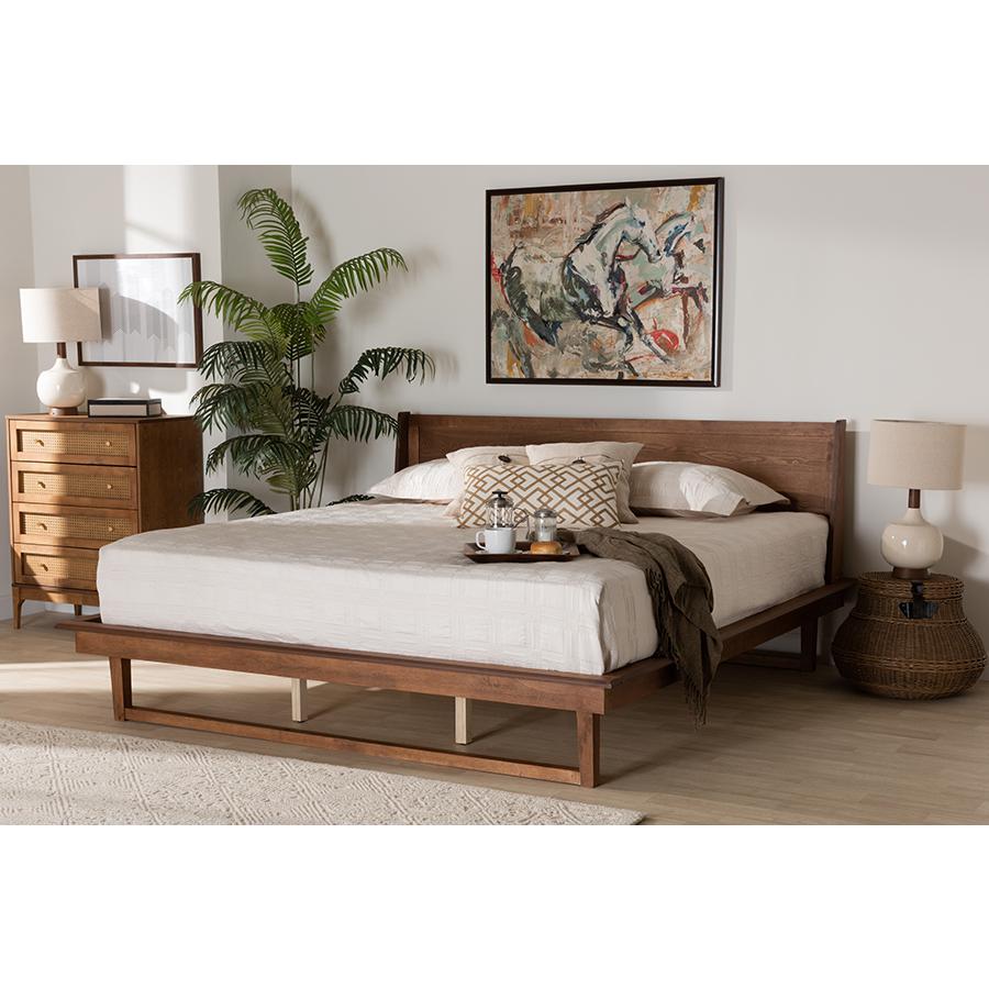 Macayle Mid-Century Modern Ash Walnut Finished Wood Queen Size Platform Bed. Picture 7