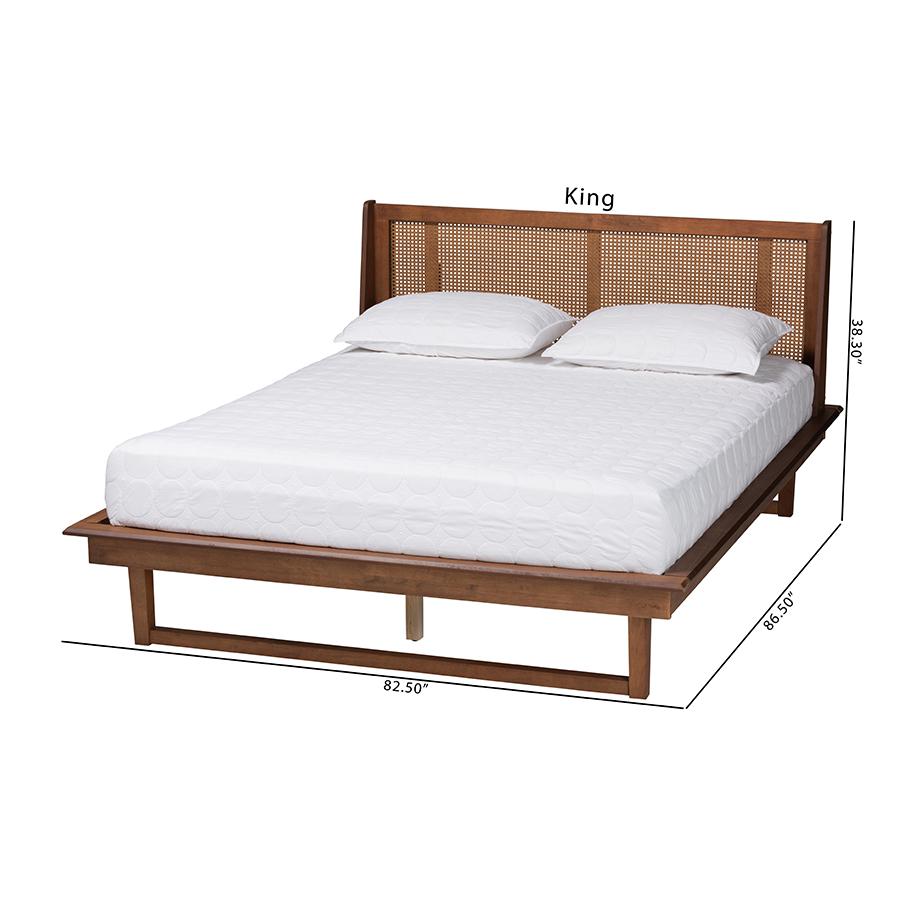 Aveena Mid-Century Modern Walnut Brown Finished Wood Queen Size Platform Bed. Picture 10