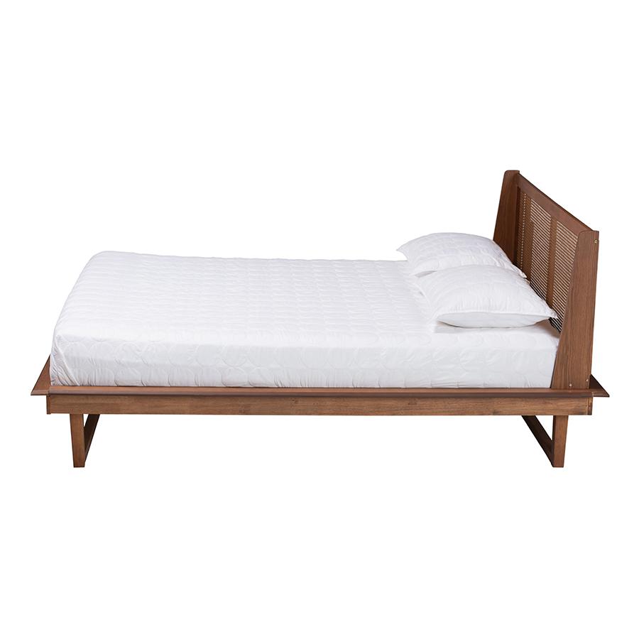 Aveena Mid-Century Modern Walnut Brown Finished Wood Queen Size Platform Bed. Picture 2