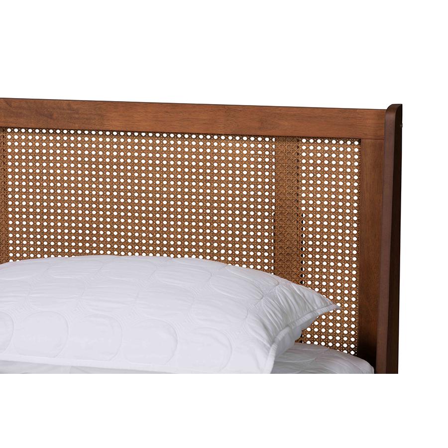 Aveena Mid-Century Modern Walnut Brown Finished Wood Queen Size Platform Bed. Picture 4