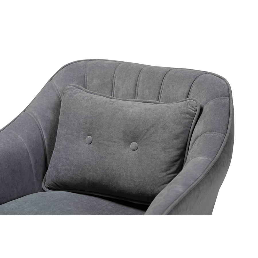 Transitional Grey Velvet Fabric Upholstered and Natural Wood Finished Armchair. Picture 5