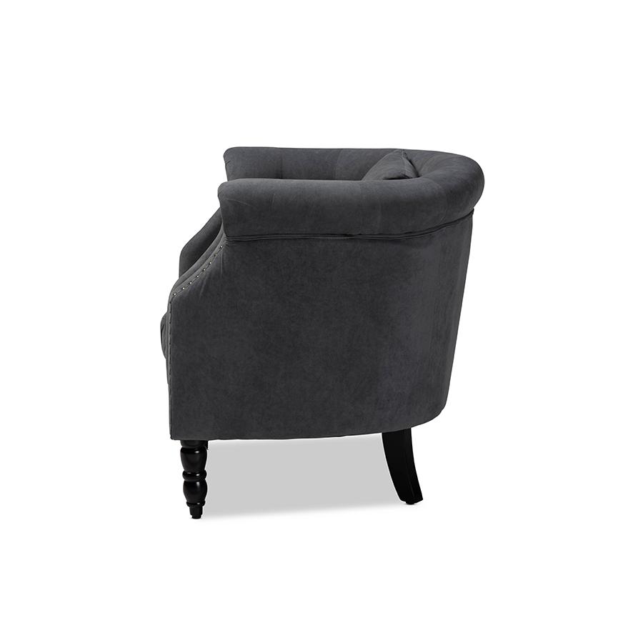 Baxton Studio Renessa Classic and Traditional Grey Velvet Fabric Upholstered and Dark Brown Finished Wood Armchair. Picture 5