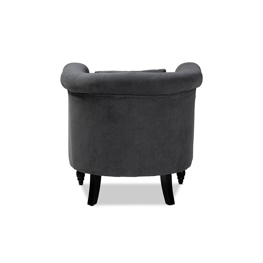 Baxton Studio Renessa Classic and Traditional Grey Velvet Fabric Upholstered and Dark Brown Finished Wood Armchair. Picture 6
