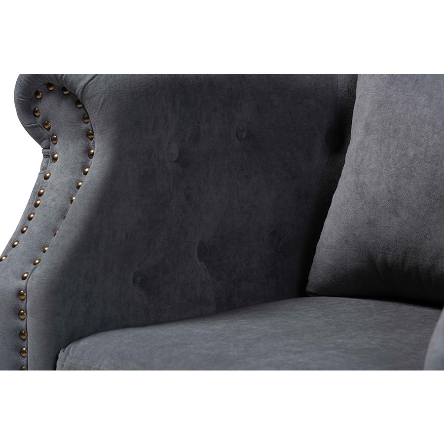 Baxton Studio Renessa Classic and Traditional Grey Velvet Fabric Upholstered and Dark Brown Finished Wood Armchair. Picture 8