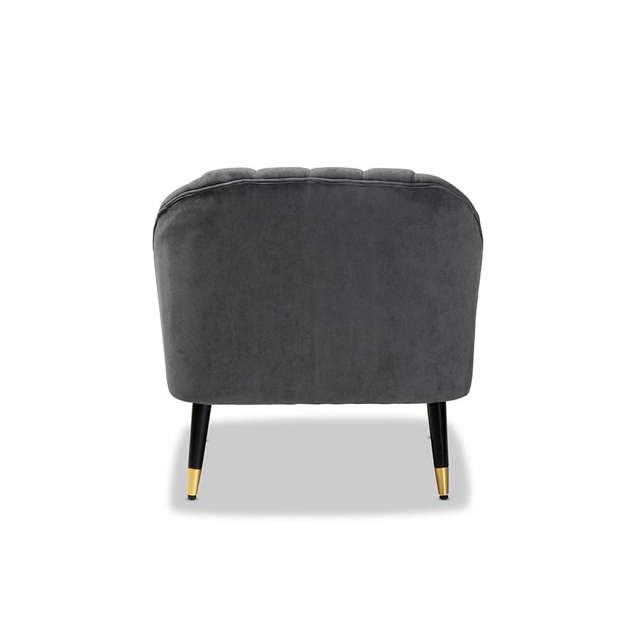 Baxton Studio Ellard Modern and Contemporary Grey Velvet Fabric Upholstered and Two-Tone Dark Brown and Gold Finished Wood Accent Chair. Picture 4