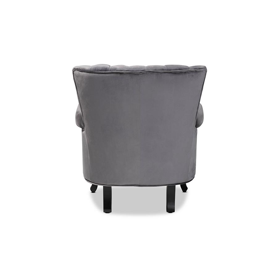 Baxton Studio Relena Classic and Traditional Grey Velvet Fabric Upholstered and Dark Brown Finished Wood Armchair. Picture 5