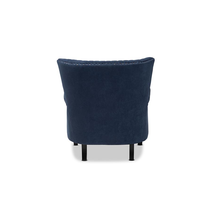 Baxton Studio Wilhelm Classic and Traditional Navy Blue Velvet Fabric Upholstered and Dark Brown Finished Wood Armchair. Picture 5