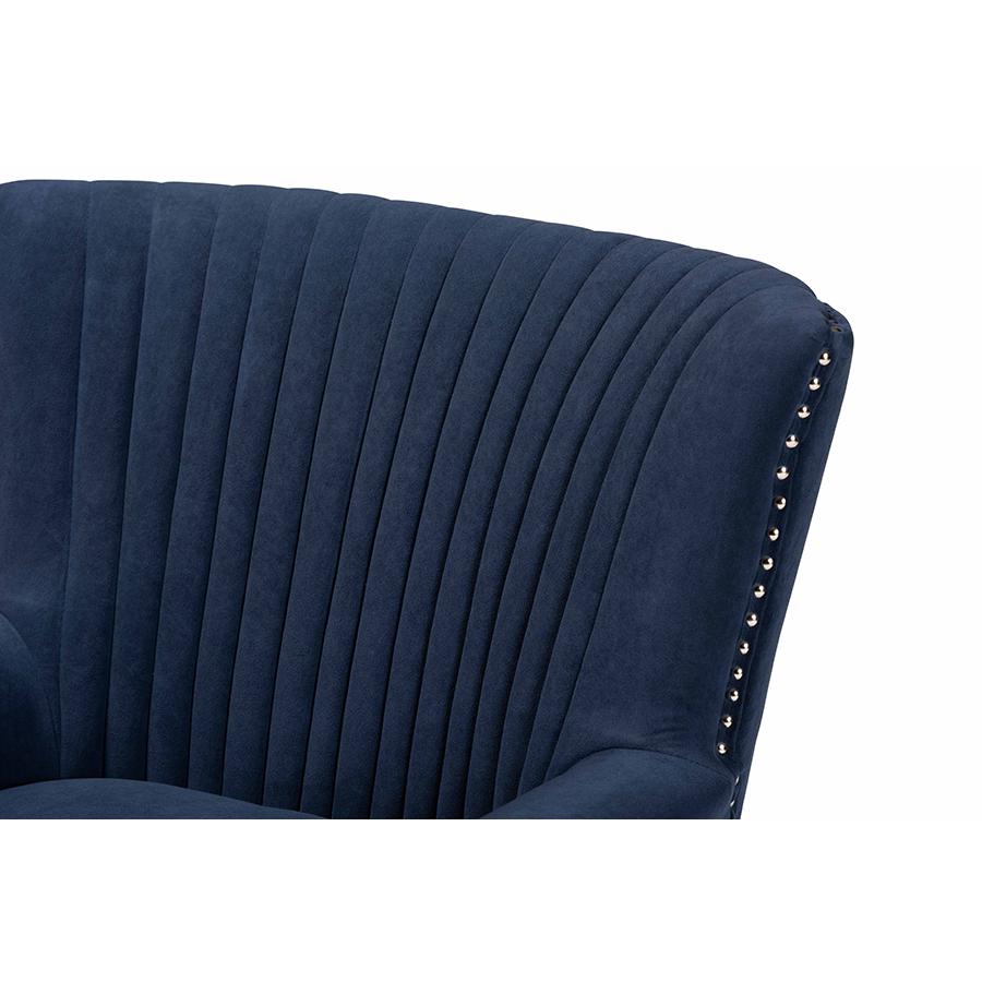 Baxton Studio Wilhelm Classic and Traditional Navy Blue Velvet Fabric Upholstered and Dark Brown Finished Wood Armchair. Picture 6