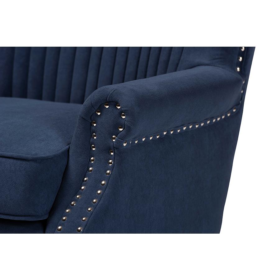 Baxton Studio Wilhelm Classic and Traditional Navy Blue Velvet Fabric Upholstered and Dark Brown Finished Wood Armchair. Picture 7
