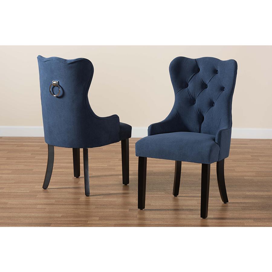 Baxton Studio Fabre Modern Transitional Navy Blue Velvet Fabric Upholstered and Dark Brown Finished Wood 2-Piece Dining Chair Set. Picture 9