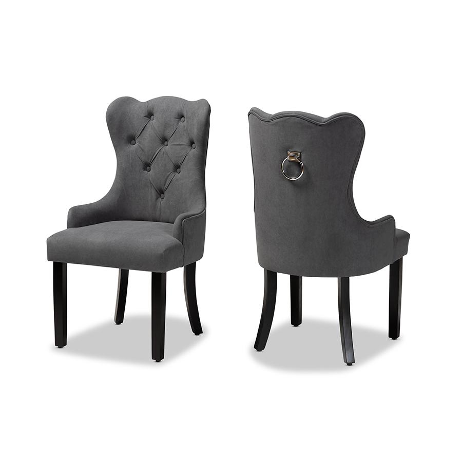 Baxton Studio Fabre Modern Transitional Grey Velvet Fabric Upholstered and Dark Brown Finished Wood 2-Piece Dining Chair Set. Picture 1