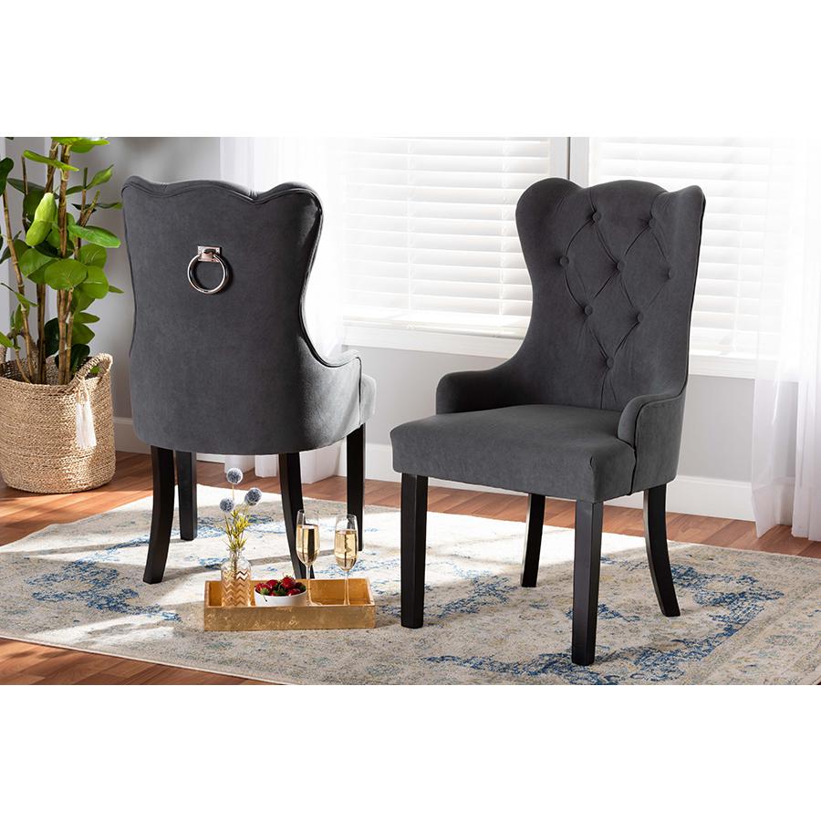 Baxton Studio Fabre Modern Transitional Grey Velvet Fabric Upholstered and Dark Brown Finished Wood 2-Piece Dining Chair Set. Picture 8