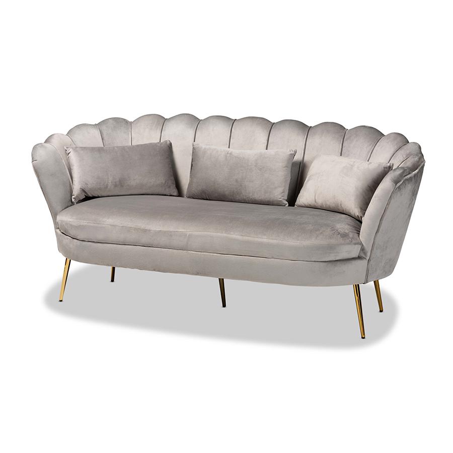 Baxton Studio Genia Contemporary Glam and Luxe Grey Velvet Fabric Upholstered and Gold Metal Sofa. Picture 1