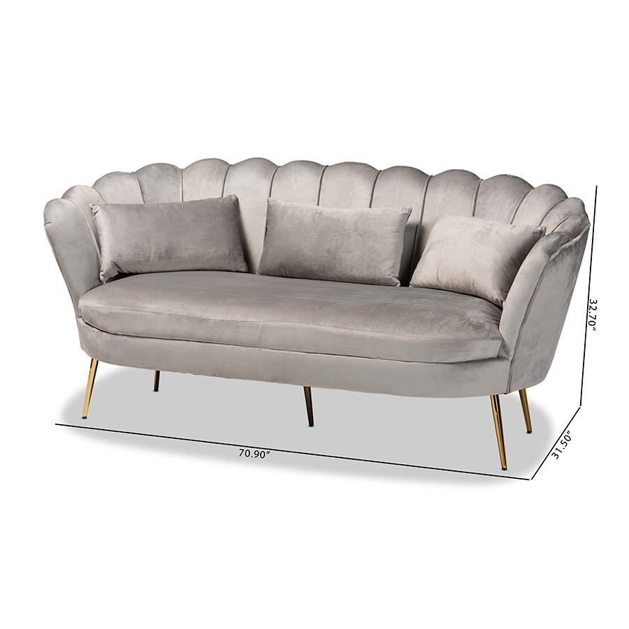 Baxton Studio Genia Contemporary Glam and Luxe Grey Velvet Fabric Upholstered and Gold Metal Sofa. Picture 10