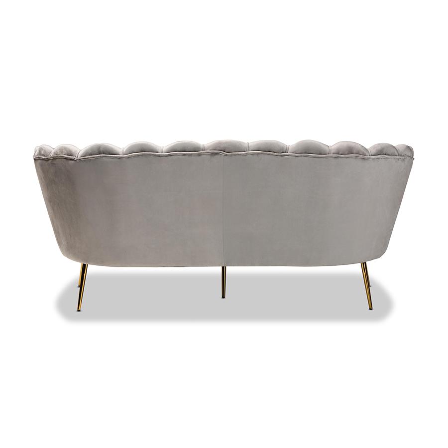 Baxton Studio Genia Contemporary Glam and Luxe Grey Velvet Fabric Upholstered and Gold Metal Sofa. Picture 4