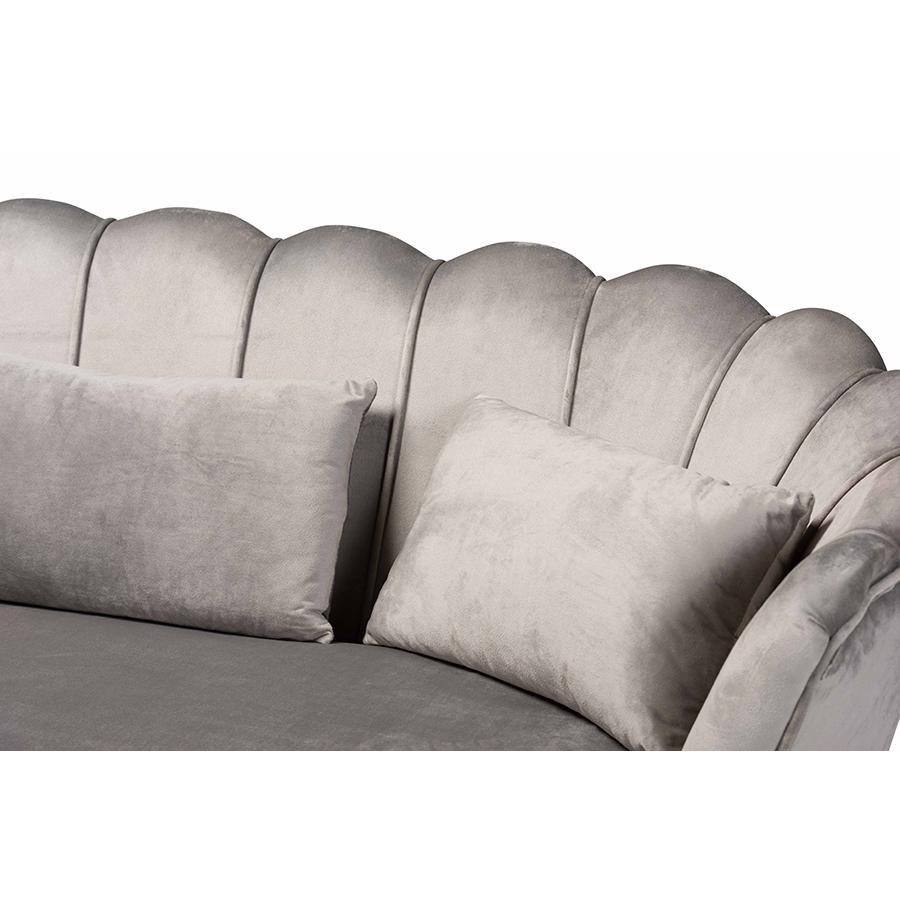 Baxton Studio Genia Contemporary Glam and Luxe Grey Velvet Fabric Upholstered and Gold Metal Sofa. Picture 5