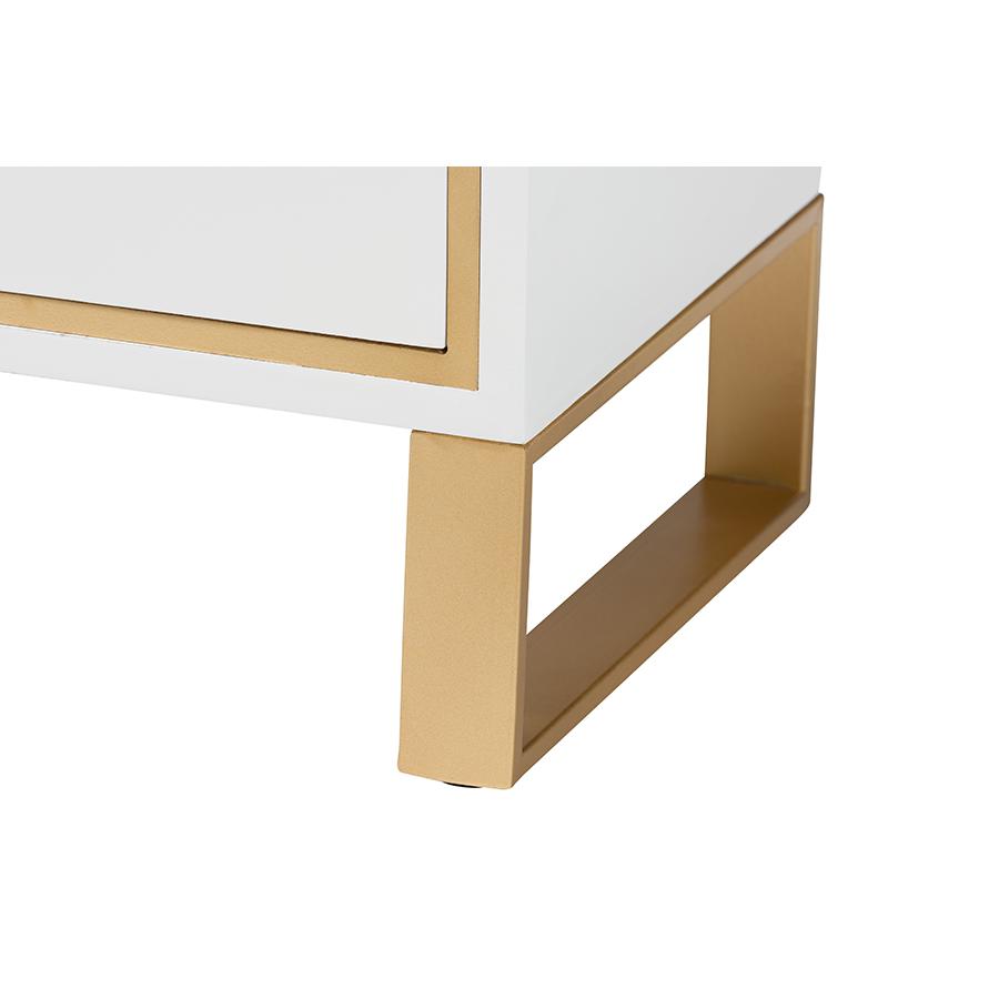 Baxton Studio Giolla Contemporary Glam and Luxe White Finished Wood and Gold Metal 2-Drawer Nightstand. Picture 6