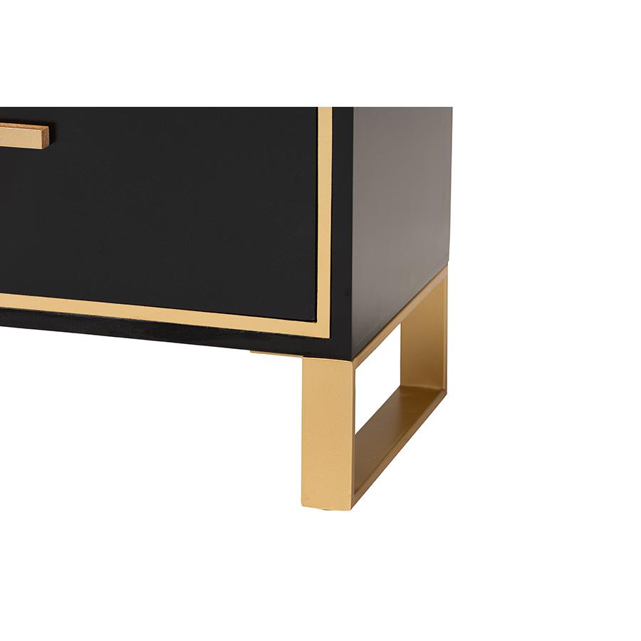 Baxton Studio Giolla Contemporary Glam and Luxe Black Finished Wood and Gold Metal 2-Drawer Nightstand. Picture 6
