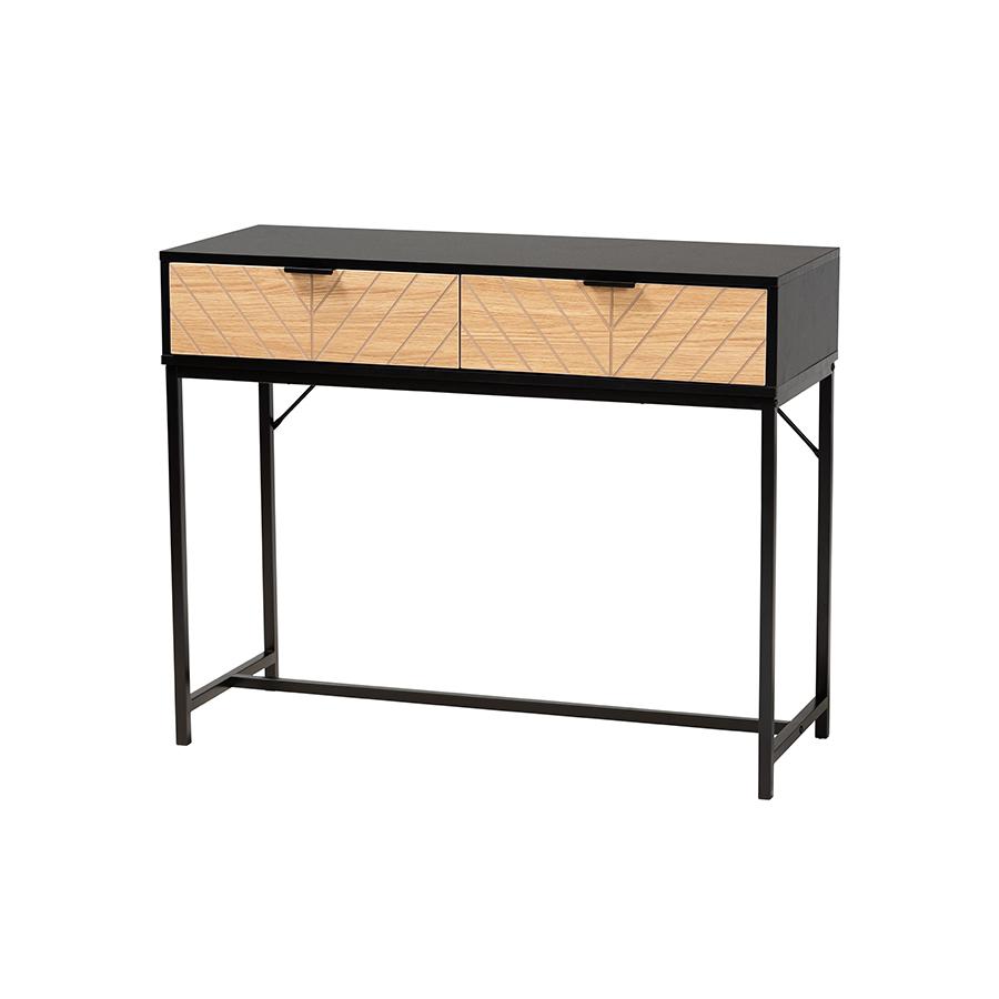Black Metal 2-Drawer Console Table. Picture 1