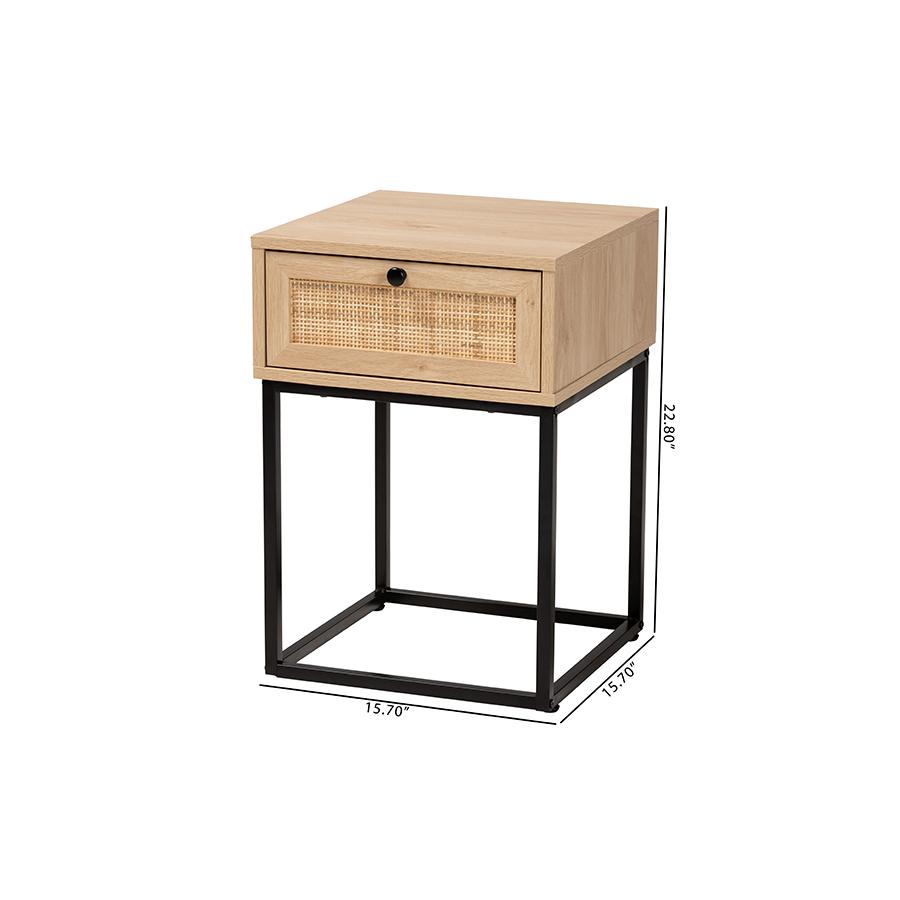 Baxton Studio Amelia Mid-Century Modern Transitional Natural Brown Finished Wood and Natural Rattan 1-Drawer Nightstand. Picture 10