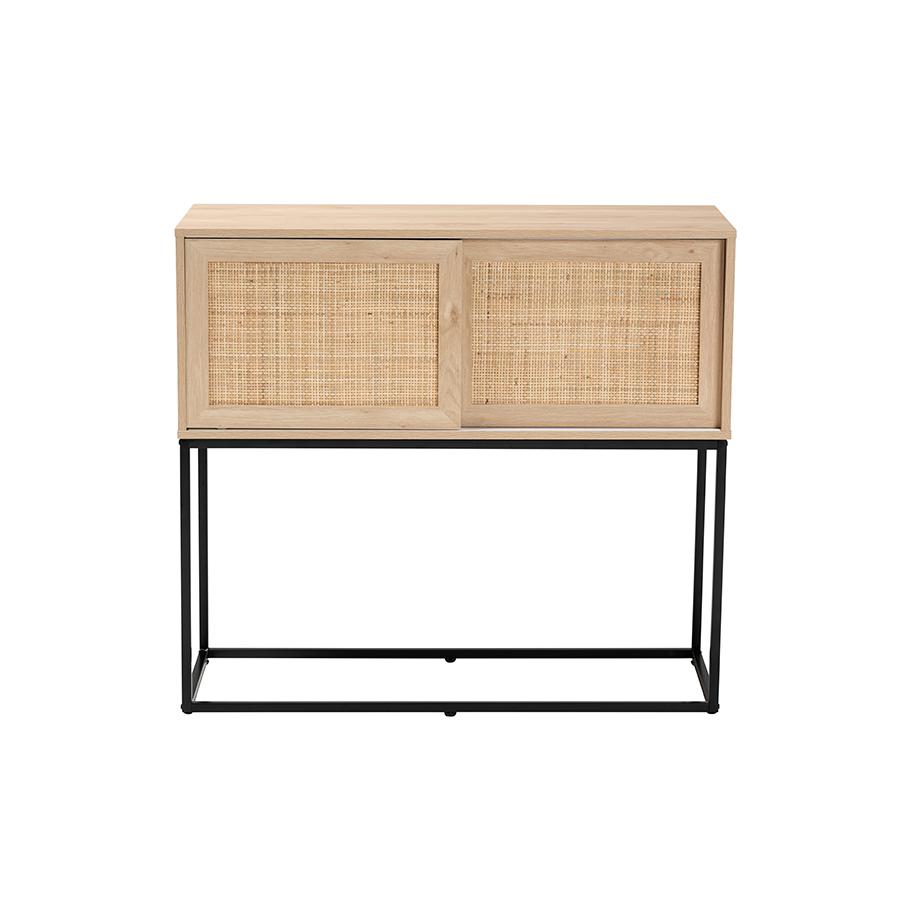 Transitional Natural Brown Finished Wood and Natural Rattan Sideboard Buffet. Picture 3