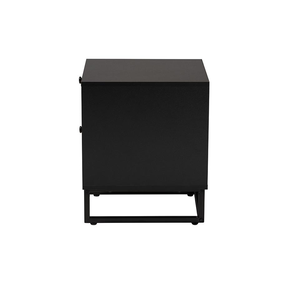 Baxton Studio Declan Mid-Century Modern Espresso Brown Finished Wood and Natural Rattan 2-Drawer Nightstand. Picture 4