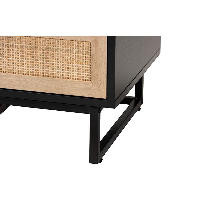 Baxton Studio Declan Mid-Century Modern Espresso Brown Finished Wood and Natural Rattan 2-Drawer Nightstand. Picture 6