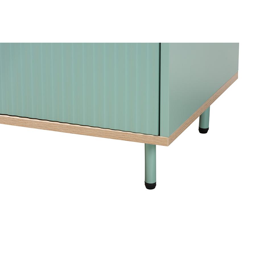 Baxton Studio Tavita Mid-Century Modern Two-Tone Mint Green and Oak Brown Finished Wood 1-Drawer Nightstand. Picture 7