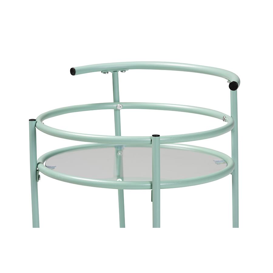 Newell Mid-Century Modern Mint Green Finished Metal 2-Tier Kitchen Cart. Picture 4