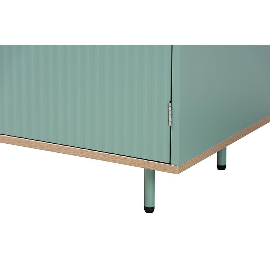 Two-Tone Mint Green and Oak Brown Finished Wood 2-Door Sideboard Buffet. Picture 5