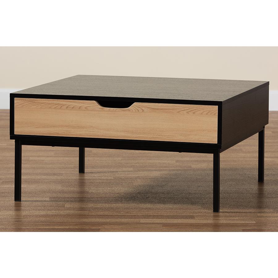 Two-Tone Oak Brown and Black Finished Wood Coffee Table. Picture 10
