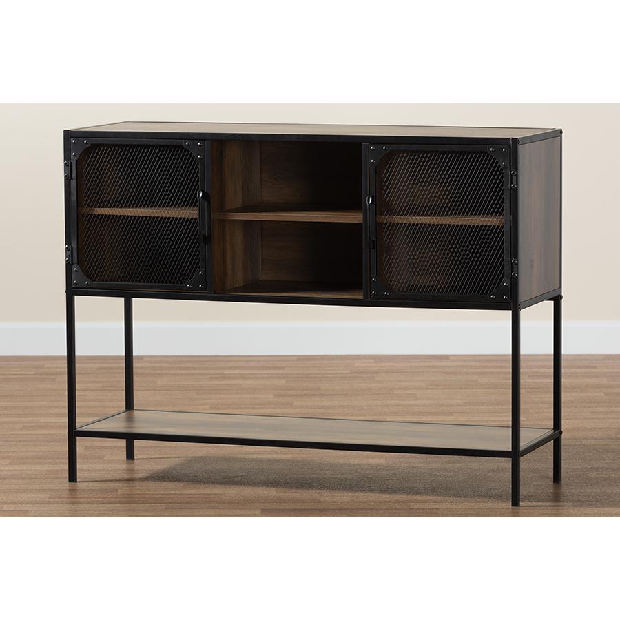 Industrial Walnut Brown Finished Wood and Black Metal 2-Door Sideboard. Picture 9