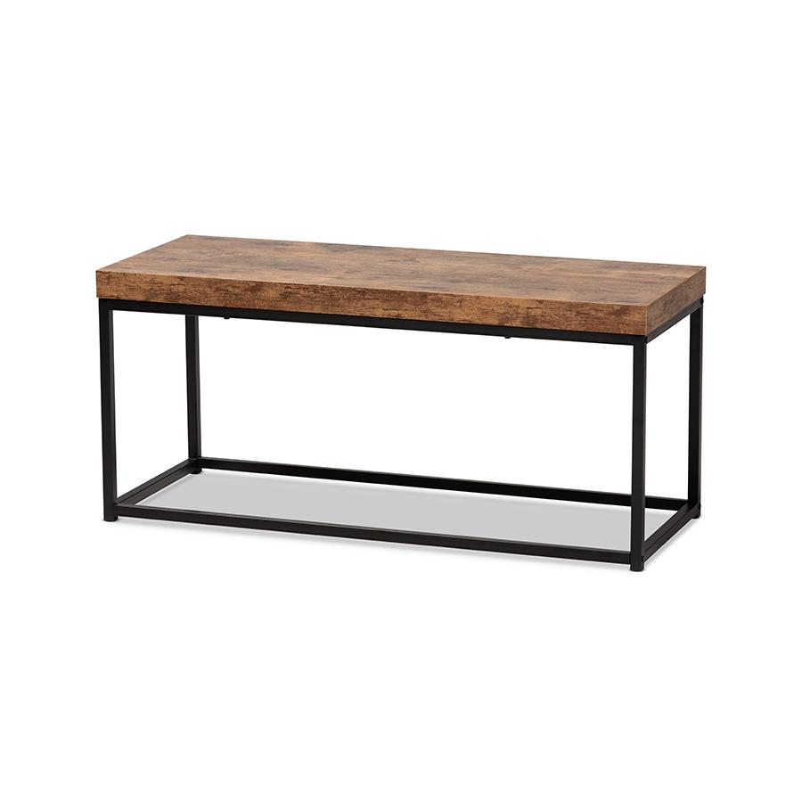 Bardot Modern Industrial Walnut Brown Finished Wood and Black Metal Accent Bench. Picture 1