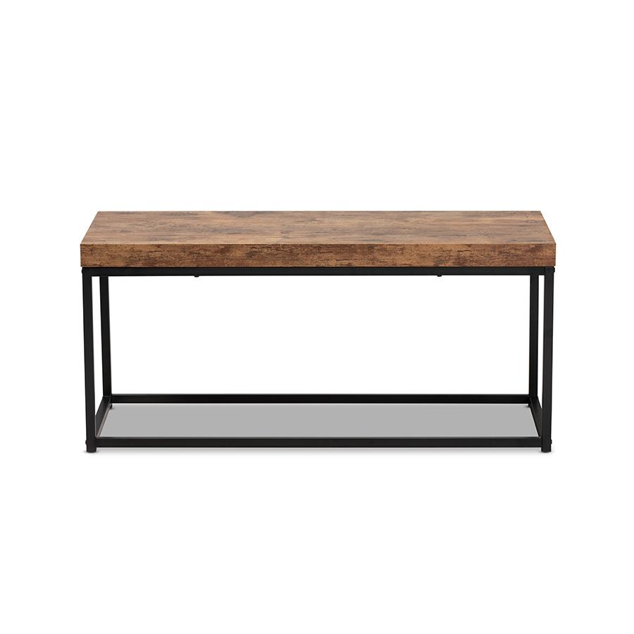 Bardot Modern Industrial Walnut Brown Finished Wood and Black Metal Accent Bench. Picture 2