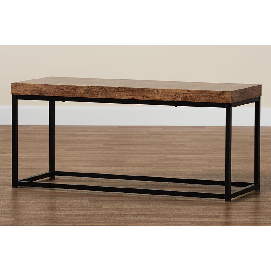 Bardot Modern Industrial Walnut Brown Finished Wood and Black Metal Accent Bench. Picture 7