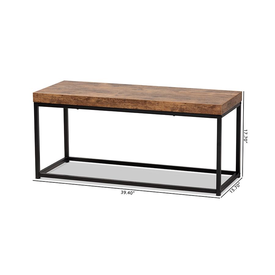 Bardot Modern Industrial Walnut Brown Finished Wood and Black Metal Accent Bench. Picture 8