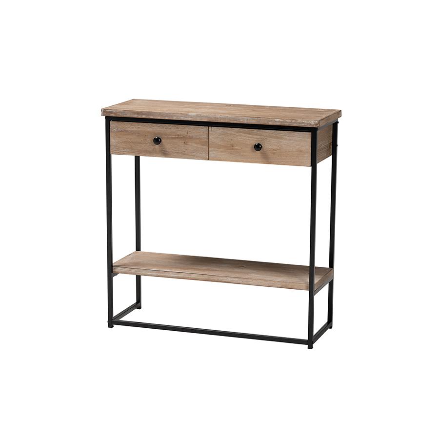 Industrial Natural Brown Finished Wood and Black Metal 2-Drawer Console Table. Picture 1