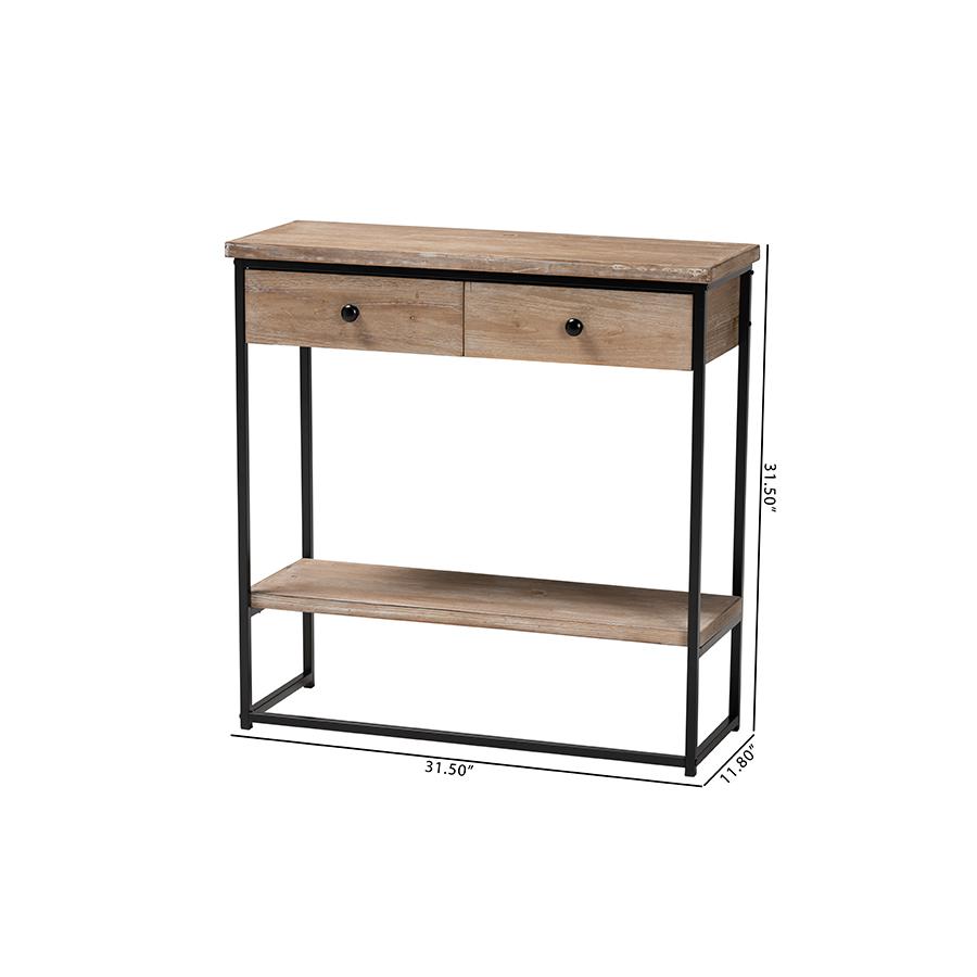 Industrial Natural Brown Finished Wood and Black Metal 2-Drawer Console Table. Picture 10