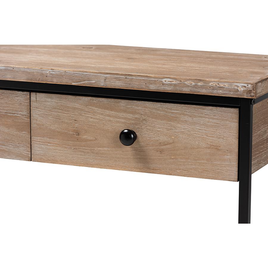 Industrial Natural Brown Finished Wood and Black Metal 2-Drawer Console Table. Picture 5