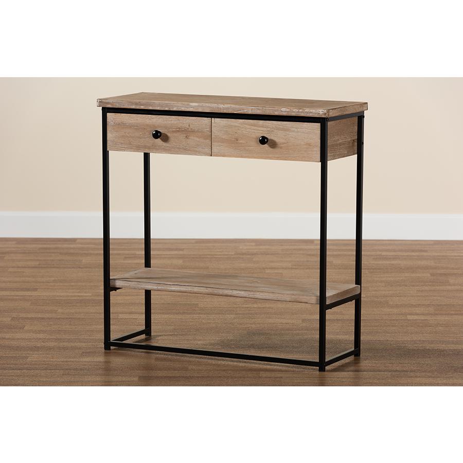Industrial Natural Brown Finished Wood and Black Metal 2-Drawer Console Table. Picture 9