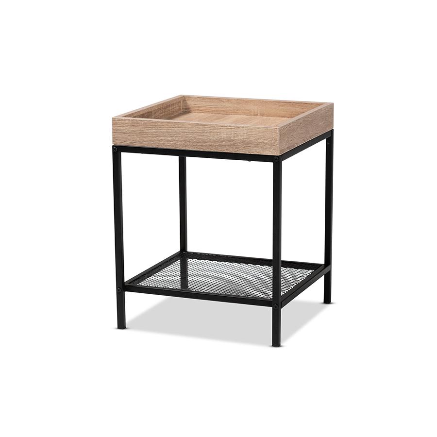 Baxton Studio Overton Modern Industrial Oak Brown Finished Wood and Black Metal End Table. The main picture.