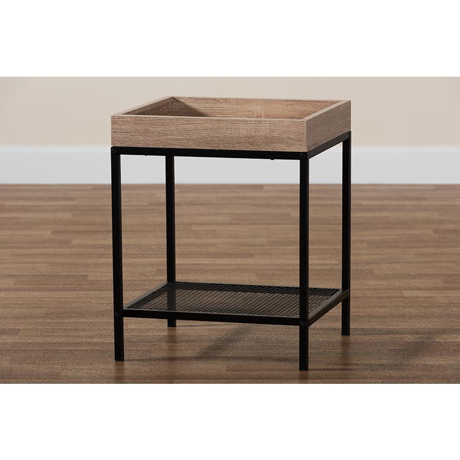 Baxton Studio Overton Modern Industrial Oak Brown Finished Wood and Black Metal End Table. Picture 6