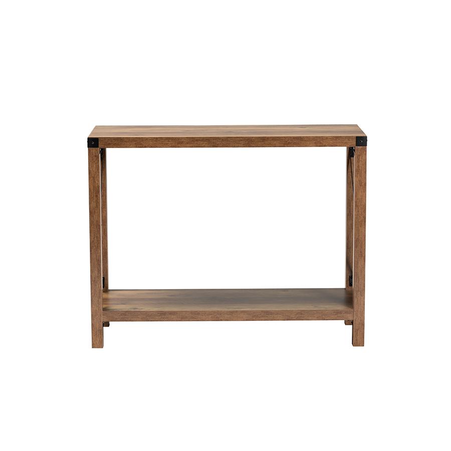 Rumi Modern Farmhouse Natural Brown Finished Wood and Black Metal Console Table. Picture 2