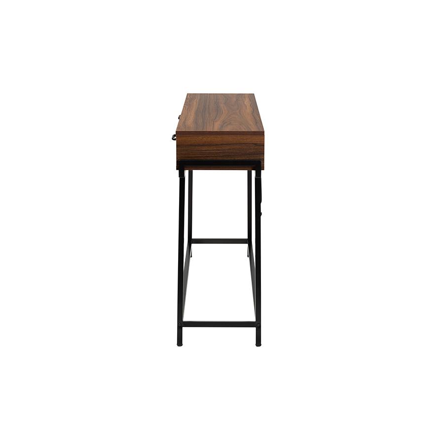 Industrial Walnut Brown Finished Wood and Black Metal 2-Drawer Console Table. Picture 4