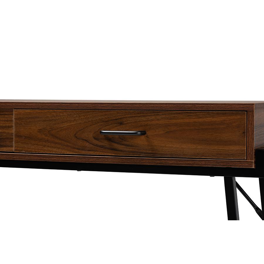 Industrial Walnut Brown Finished Wood and Black Metal 2-Drawer Console Table. Picture 5