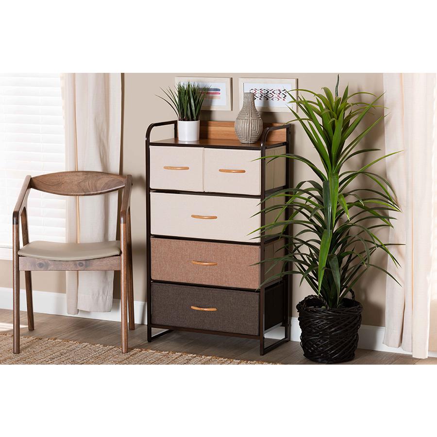 Multi-Colored Fabric Upholstered and Black Metak 5-Drawer Storage Cabinet. Picture 9