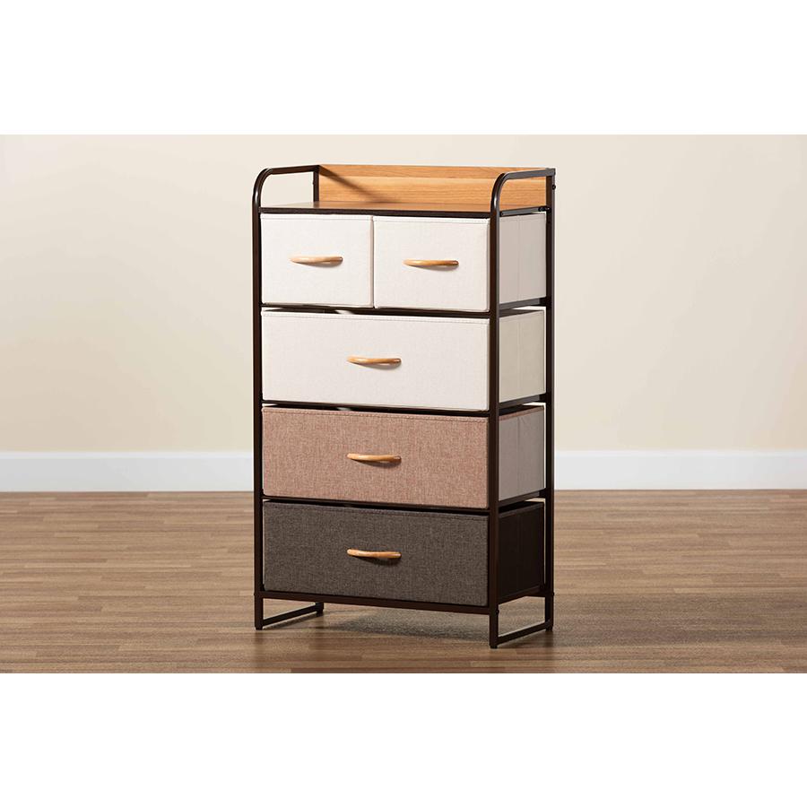 Multi-Colored Fabric Upholstered and Black Metak 5-Drawer Storage Cabinet. Picture 10