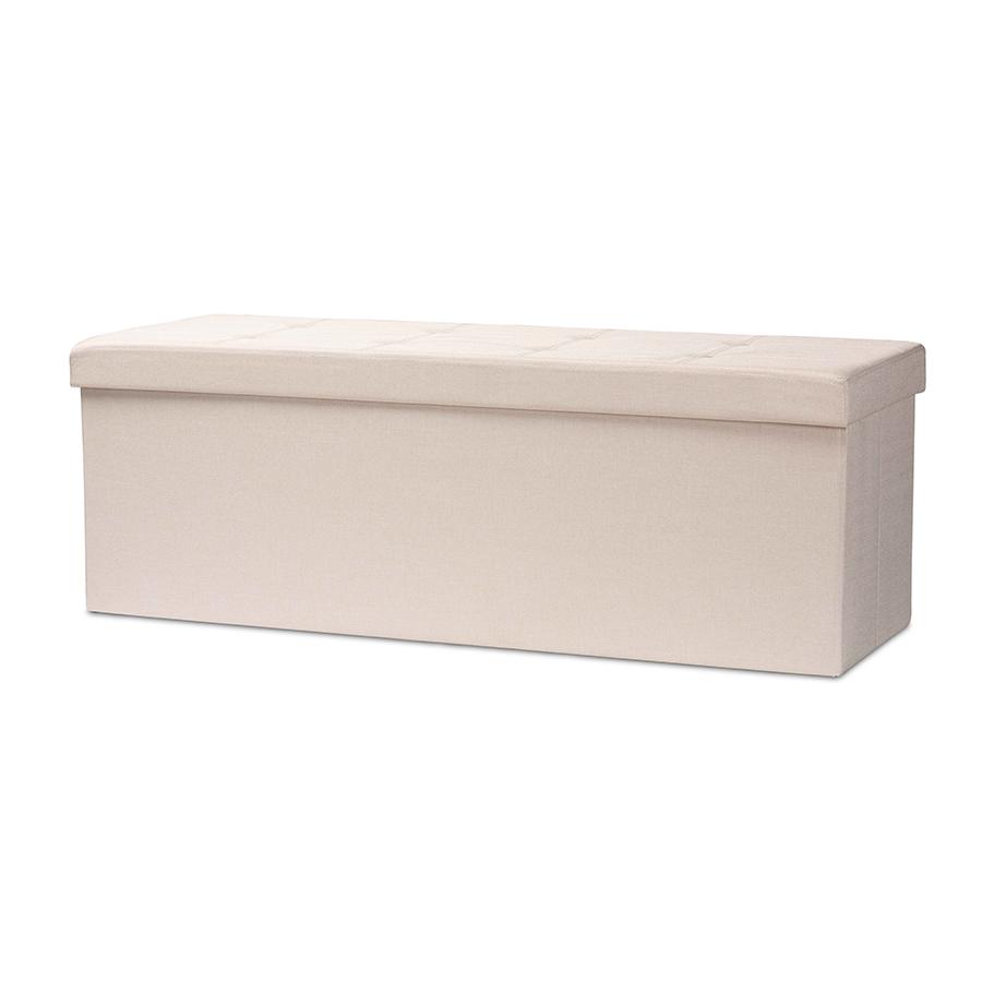 Haide Modern and Contemporary Beige Fabric Upholstered Storage Ottoman. Picture 1